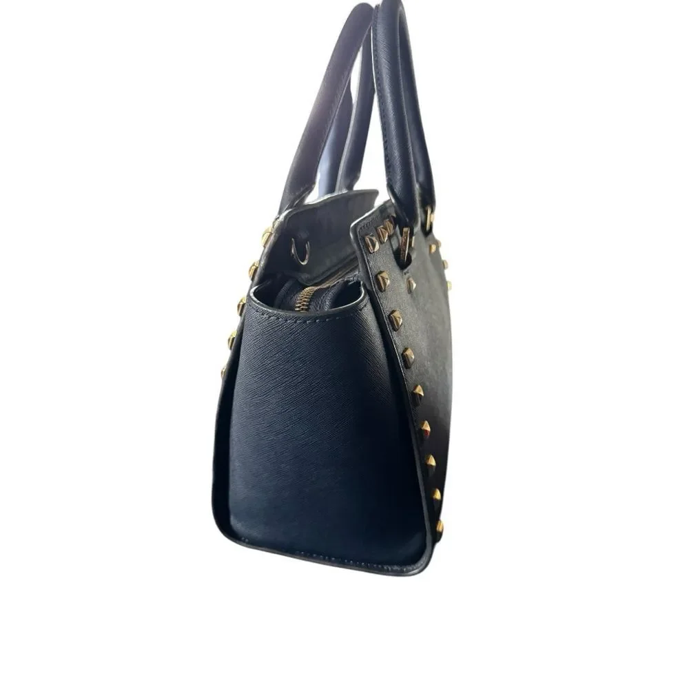 Michael Kors Medium TZ SELMA STUD Satchel Bag NAVY Blue Saffiano Leather
